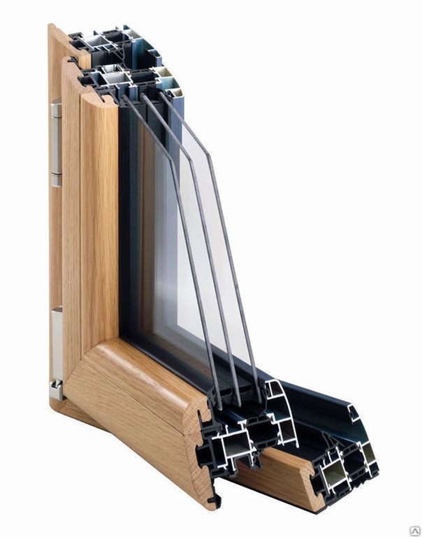 Деревянное окно со стеклопакетом с алюминиевыми элементами под заказ