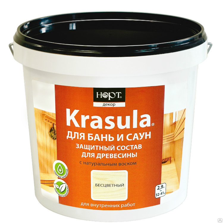Защитно-декоративный огнезащитный состав «KRASULA® для бань и саун» 2,9 кг