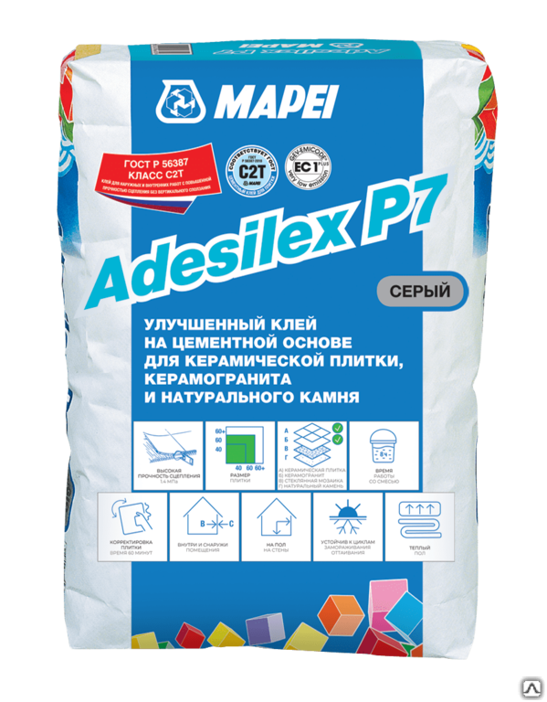 Плиточный клей цементный Mapei Adesilex Мапей Адесилекс P7 серый