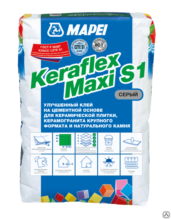 Плиточный клей цементный KERAFLEX MAXI КЕРАФЛЕКС Макси S1 серый 25 кг