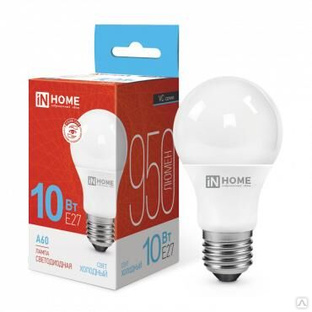 Лампа светодиодная LED-A60-VC 10 Вт 230 В E27 6500К 900 Лм IN HOME 4690612020228 