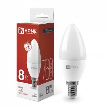 Лампа светодиодная LED-СВЕЧА-VC 8 Вт 230 В E14 4000К 720 лм IN HOME 4690612020433
