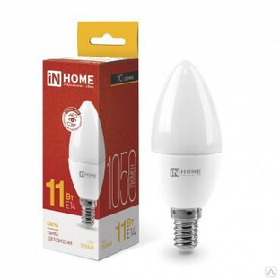 Лампа светодиодная LED-СВЕЧА-VC 11 Вт свеча 3000К тепл. бел. E14 1050лм 230В IN HOME 4690612020464 