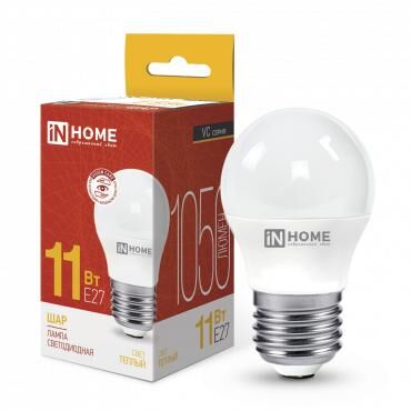 Лампа светодиодная LED-ШАР-VC 11 Вт шар 3000К теплый цвет белый E27 1050 лм 230 В IN HOME 4690612020600
