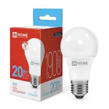 Лампа светодиодная LED-A60-VC 20 Вт грушевидная 6500К холодный цвет белый E27 1900 лм 230 В IN HOME 4690612020310