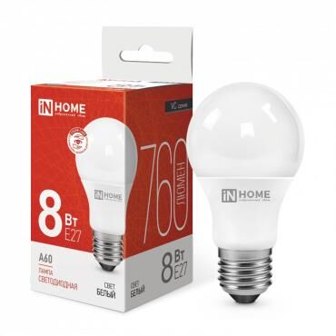 Лампа светодиодная LED-A60-VC 8 Вт грушевидная 4000К нейтральный цвет белый E27 760 лм 230 В IN HOME 4690612024028