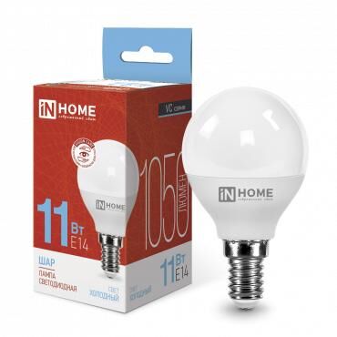 Лампа светодиодная LED-ШАР-VC 11 Вт шар 6500К холодный цвет белый E14 1050 лм 230 В IN HOME 4690612024929