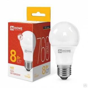 Лампа светодиодная LED-A60-VC 8 Вт грушевидная 3000К теплый цвет белый E27 760 лм 230 В IN HOME 4690612024004 