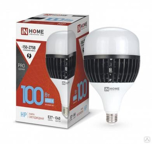 Лампа светодиодная LED-HP-PRO 100 Вт грушевидная 6500К E27 9500 лм 150-275В с адаптером E40 белый IN HOME 4690612035697 