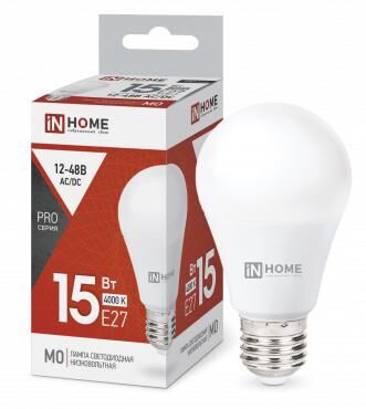 Лампа светодиодная низковольтная LED-MO-PRO 15 Вт грушевидная 4000К E27 1200 лм 12-48В IN HOME 4690612036182