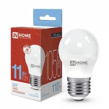 Лампа светодиодная LED-ШАР-VC 11 Вт шар 6500К холодный цвет белый E27 1050 лм 230 В IN HOME 4690612024943