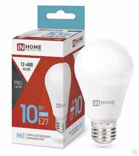 Лампа светодиодная низковольтная LED-MO-PRO 10 Вт грушевидная матовая 6500К холод. бел. E27 900лм 12-48В IN HOME 
