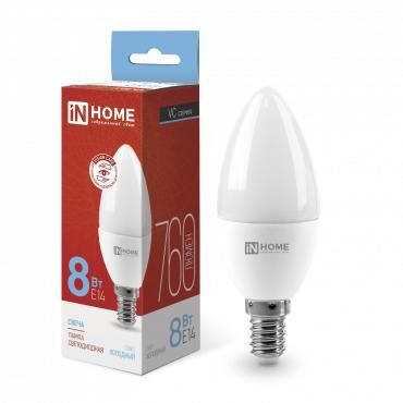Лампа светодиодная LED-СВЕЧА-VC 8 Вт 230 В E14 6500К 720 лм IN HOME 4690612024806