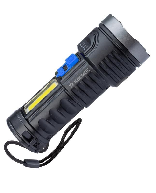 Фонарь аккумуляторный ручной LED 3Вт + COB 3Вт аккум. Li-ion 18650 1.2А.ч индикатор USB-шнур ABS-пластик КОСМОС KOS115Li