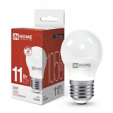 Лампа светодиодная LED-ШАР-VC 11 Вт шар 4000К нейтральный цвет белый E27 1050 лм 230 В IN HOME 4690612020617
