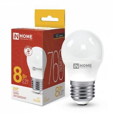 Лампа светодиодная LED-ШАР-VC 8 Вт шар 3000К теплый цвет белый E27 760 лм 230 В IN HOME 4690612020563