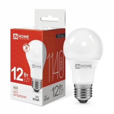Лампа светодиодная LED-A60-VC 12 Вт грушевидная 4000К нейтральный цвет белый E27 1140 лм 230 В IN HOME 4690612020242