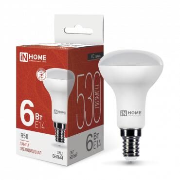 Лампа светодиодная LED-R50-VC 6 Вт рефлектор 4000К нейтральный цвет белый E14 530 лм 170-265В IN HOME 4690612024264
