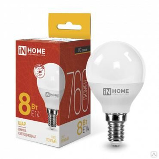 Лампа светодиодная LED-ШАР-VC 8 Вт шар 3000К тепл. бел. E14 760лм 230В IN HOME 4690612020549 