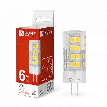 Лампа светодиодная LED-JCD 6 Вт капсульная прозрачная 4000К нейтральный цвет белый G4 570 лм 230 В IN HOME 4690612036144