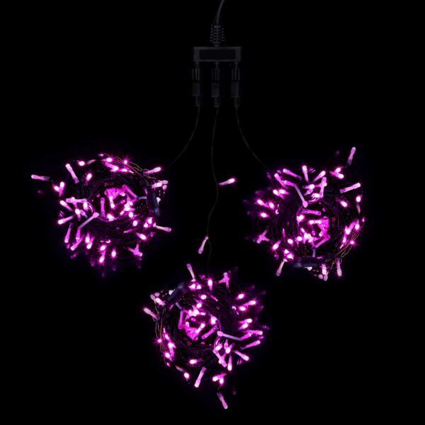 03-105 Комплект 3 Розовых Нити с Мерцанием Белого Диода по 20м, 600 LED, Провод Черный ПВХ, IP54