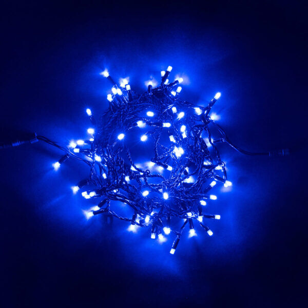 05-273 Гирлянда Нить с Колпачком 10м Синяя 24В, 100 LED, Провод Черный ПВХ, IP65