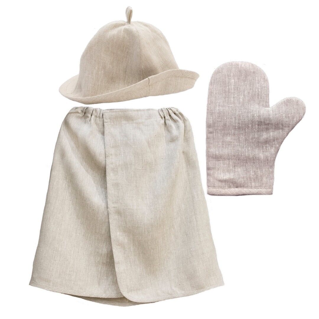 Набор Linen Steam Натюрель (шапка, рукавица, килт)