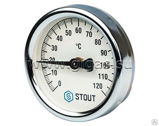 Термометр биметаллический накладной с пружиной Dn 63 мм STOUT 