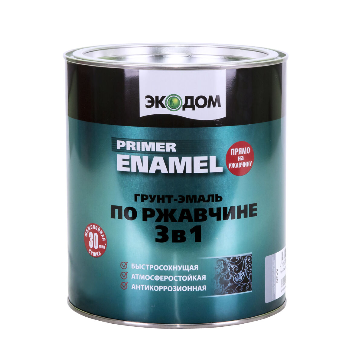 ЭкоДом грунт-эмаль по ржавчине 3 в 1 зеленый мох 0,9 кг./6