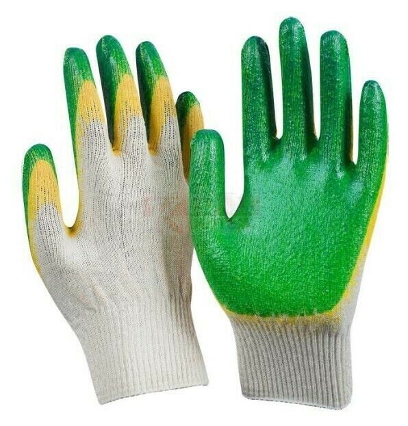 ST-PU-GY Перчатки ХБ с двойным латексным покрытием зеленые, XL 1001 КРЕПЕЖ