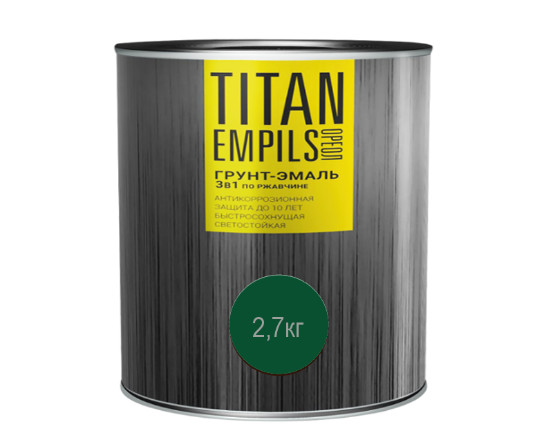 Грунт-эмаль по ржавчине и цинку Titan Зеленый RAL 6005 2,7 кг