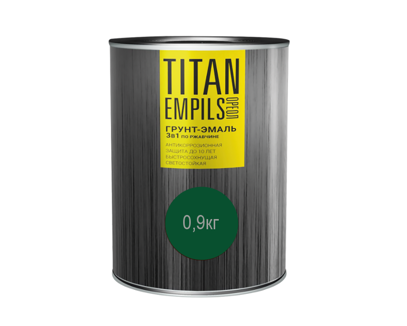 Грунт-эмаль по ржавчине и цинку Titan Зеленый RAL 6005 0,9 кг