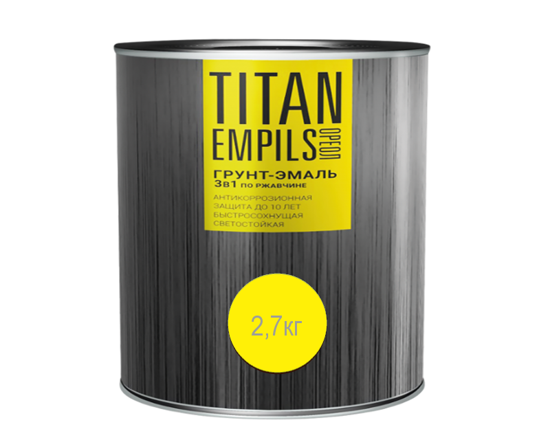 Грунт-эмаль по ржавчине и цинку Titan Желтый RAL 1021 2,7 кг
