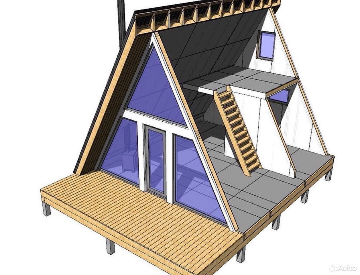 Строительство дома в стиле A-frame (Дом-шалаш) 6х6 м с террасой 2 м #1