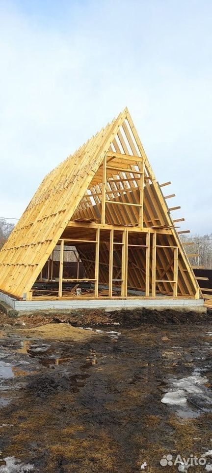 Строительство дома в стиле A-frame (Дом-шалаш) 8х6,5 с террасой 2 м #4
