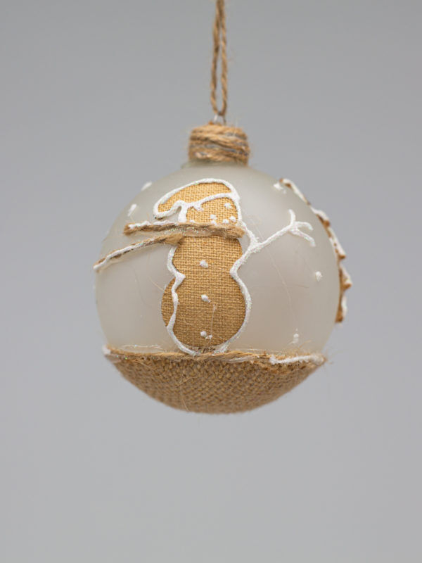 Новогодний прозрачный шар коллекция Village Снеговик, диаметр 80 мм