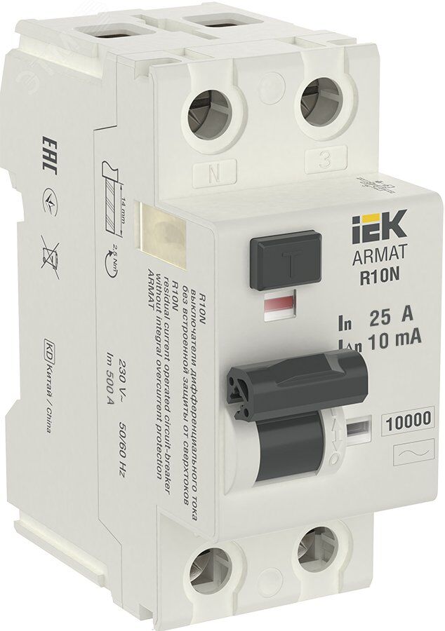ARMAT Выключатель дифференциального тока R10N (УЗО) 2п 25А 10мА тип AC IEK