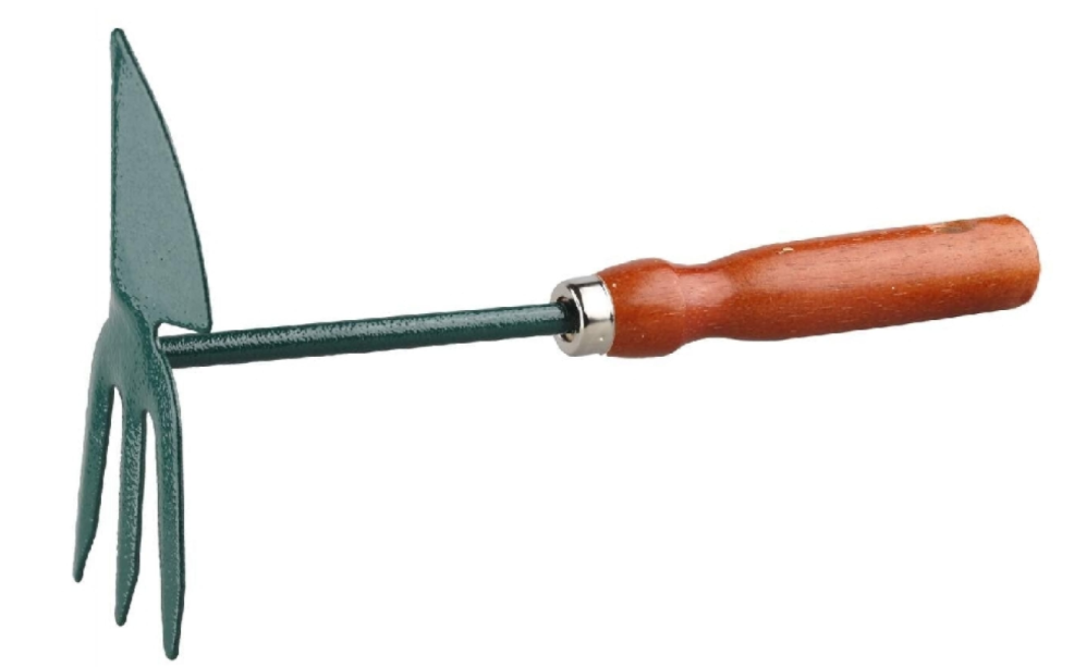 Мотыжка GRINDA сердцевидное лезвие, 3 зубца, из углеродистой стали с деревянной ручкой, 250 мм