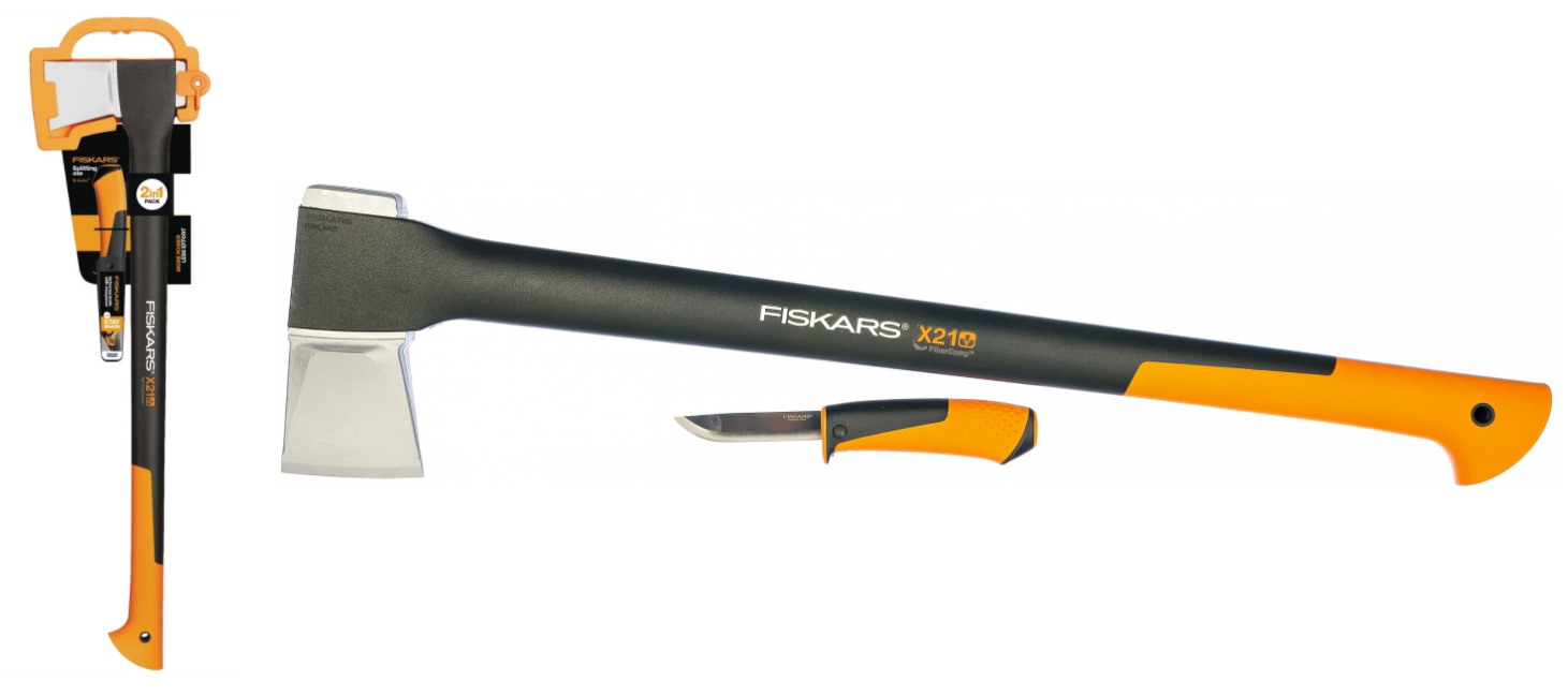 Топор-колун FISKARS X21 + универсальный нож с точилкой