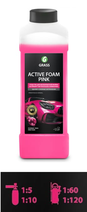 Автошампунь GRASS Active Foarn Pink суперпена для бесконтактной мойки розовая ( 1кг) 1л