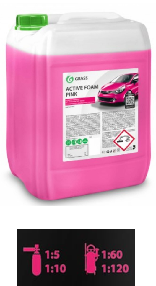 Автошампунь GRASS Active Foarn Pink суперпена для бесконтактной мойки розовая (23 кг) 20л