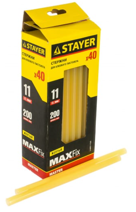 Стержни STAYER "MASTER" для клеевых пистолетов, цвет желтый по бумаге и дереву, 11х200, 40шт