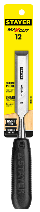 Стамеска STAYER "ЕВРО" Max-cut плоская с пластмассовой ручкой, 12мм