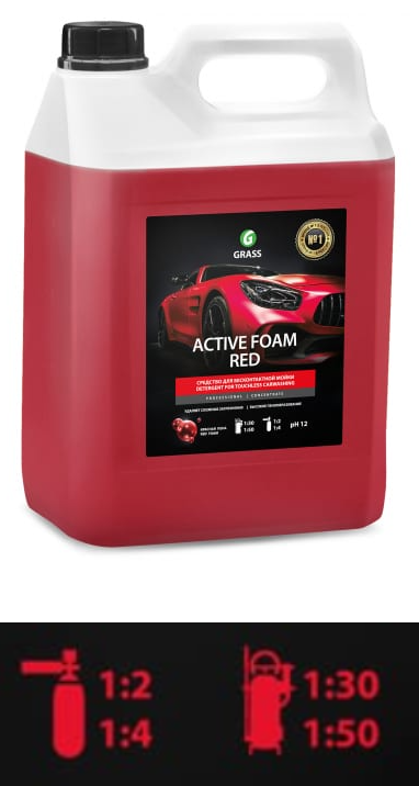 Автошампунь GRASS Active Foarn Red суперпена для бесконтактной мойки красная ( 5,8 кг) 5л