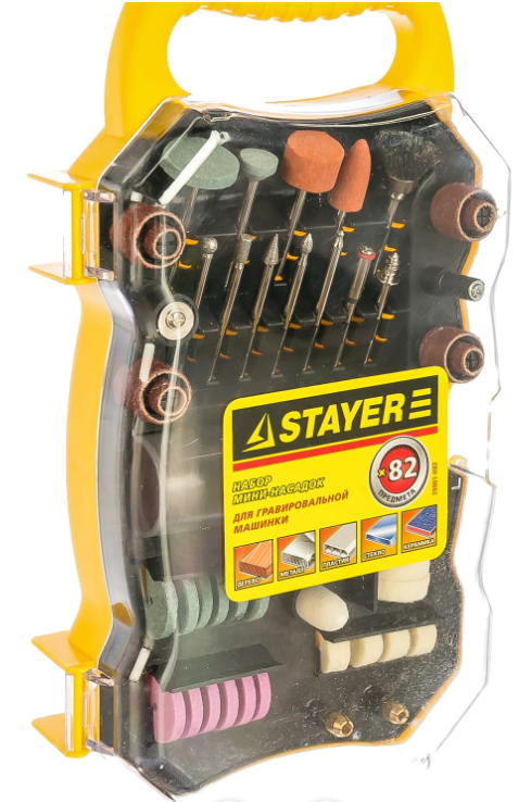 Набор STAYER "MASTER" мини-насадки для гравера, 82 предмета, пластиковый кейс