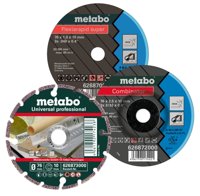 Набор отрезных дисков 76мм Metabo (компл. 3шт отрез.,зачист., алмаз.)