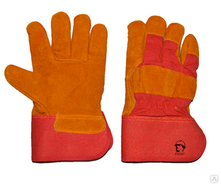 Перчатки "РосМарка" желтый/красный спилковые комбинированные (2107), иск. мех 