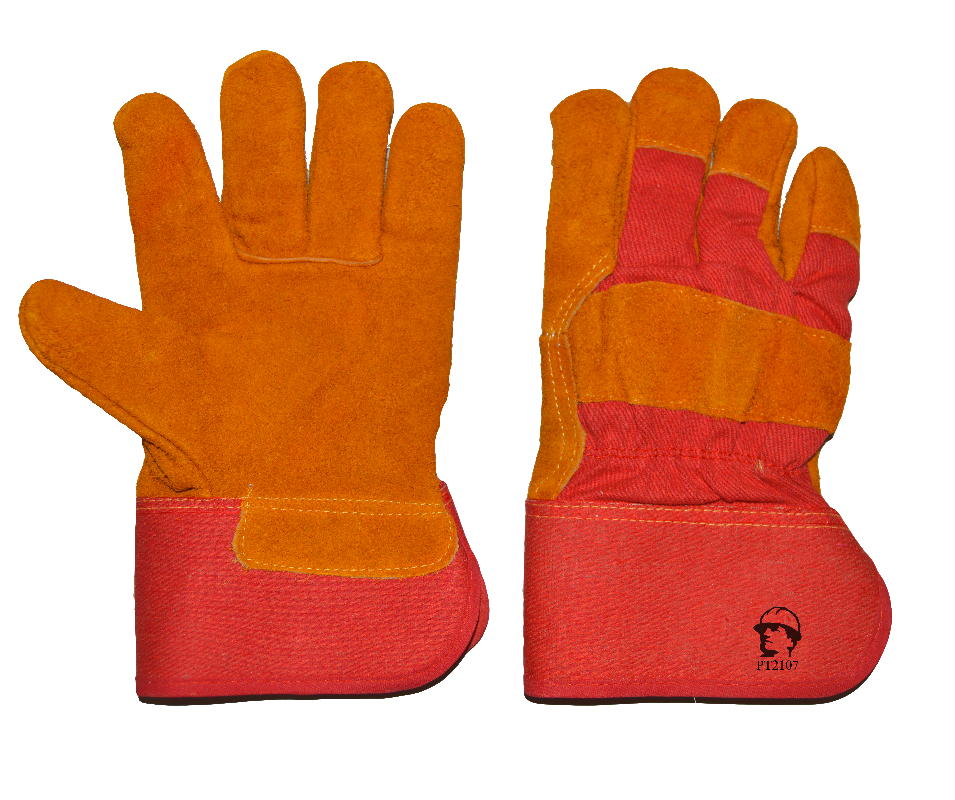 Перчатки "РосМарка" желтый/красный спилковые комбинированные (2107), иск. мех