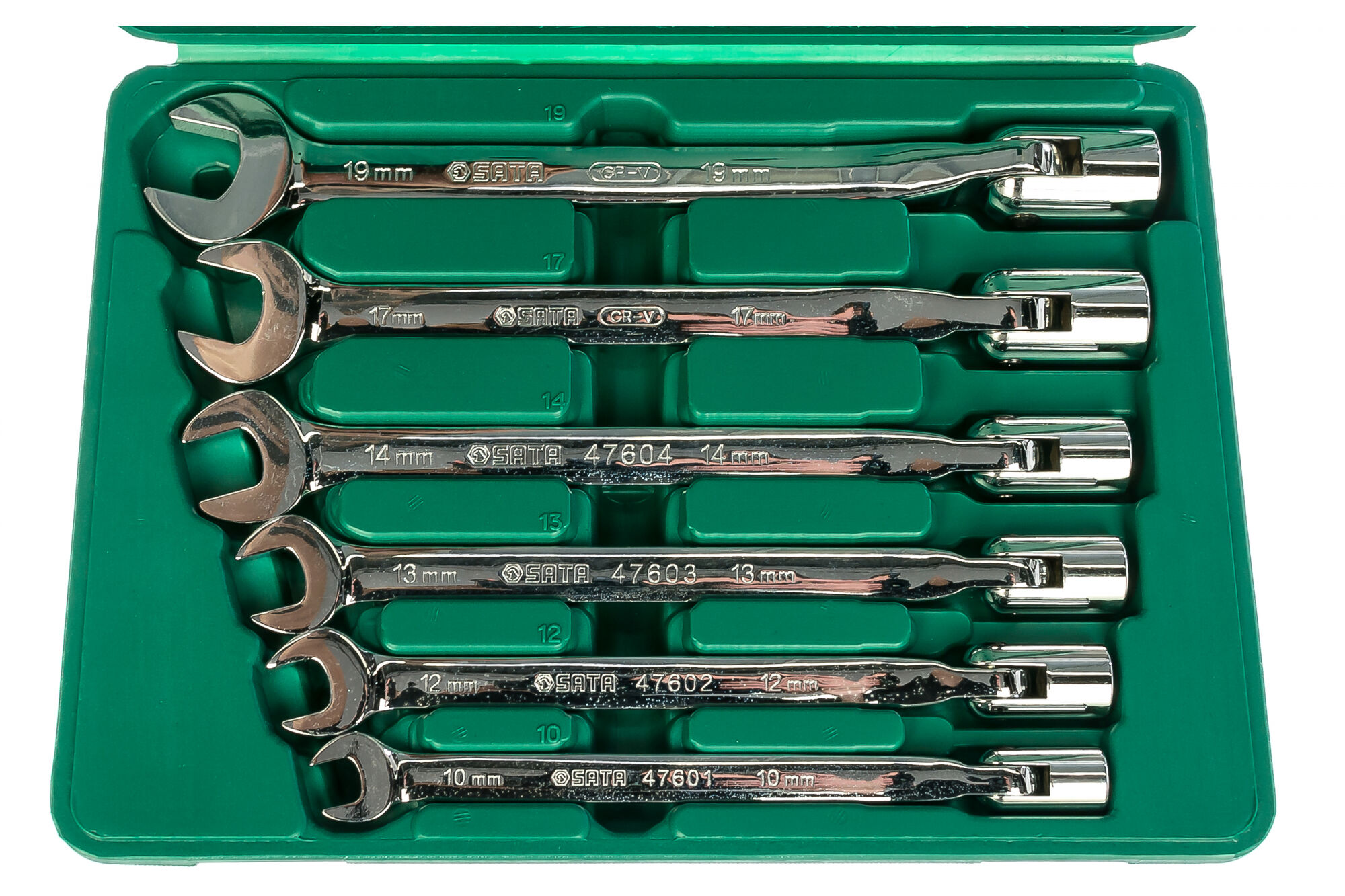 Набор комбинированных ключей SATA CR-V 6пр 10-19мм пластик кейс