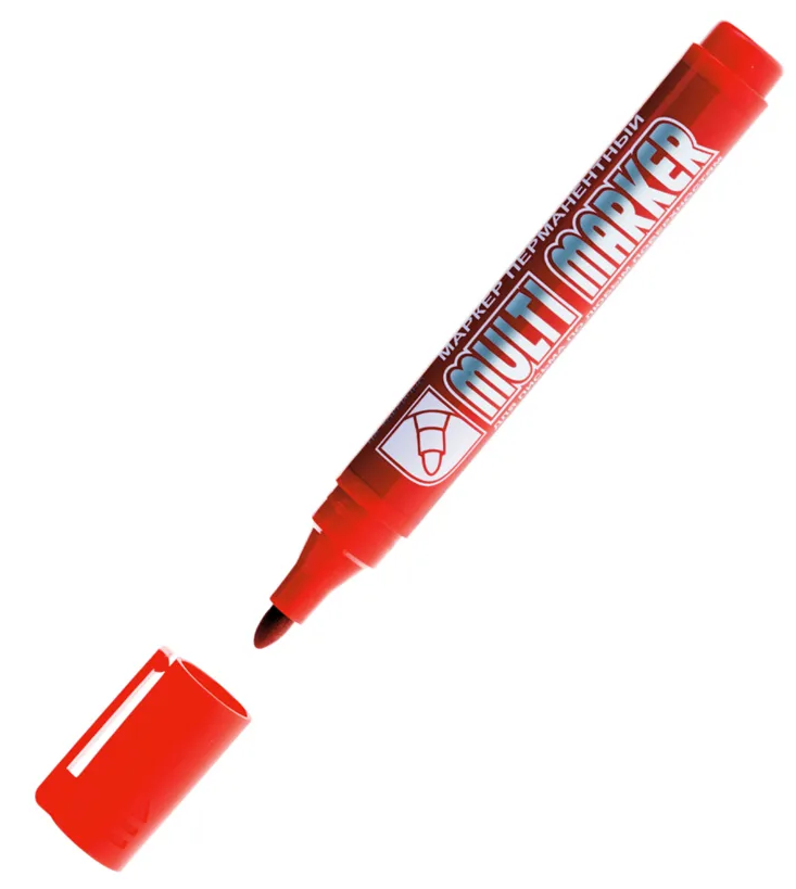 Маркер Crown "Multi Marker" перманентный, пулевидный 3мм, Красный цвет, СРМ-800